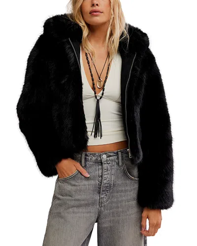 Free People Louder Please Faux Fur Coat In Black