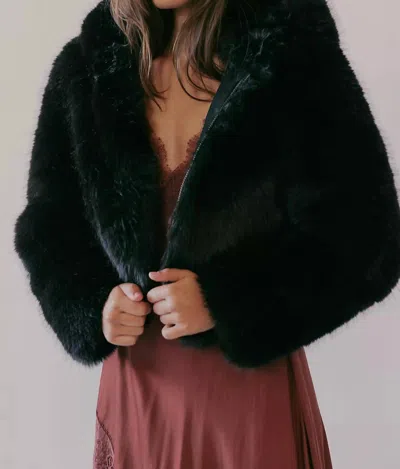 Free People Louder Please Hooded Faux Fur Jacket In Black In Green