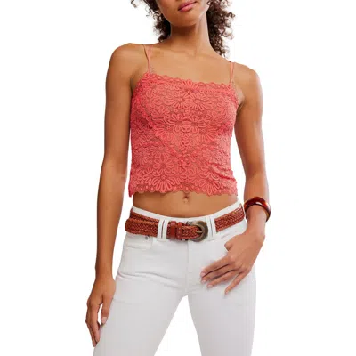 Free People Love And Lace Semi Sheer Crop Camisole In Pink