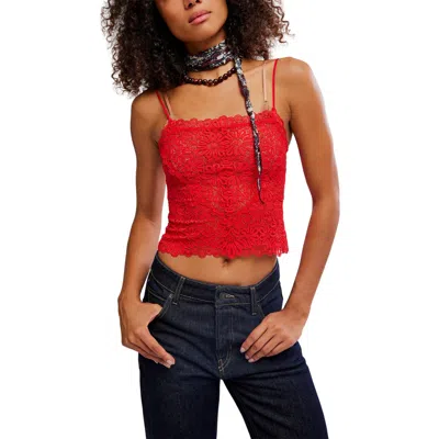 Free People Love And Lace Semi Sheer Crop Camisole In Red