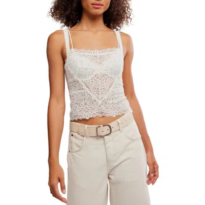 Free People Love And Lace Semi Sheer Crop Camisole In White