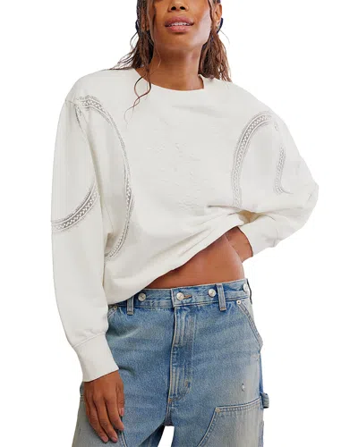 Free People Love Lace Crewneck Sweater In White