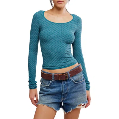 Free People Love Letter Long Sleeve Top In Blue