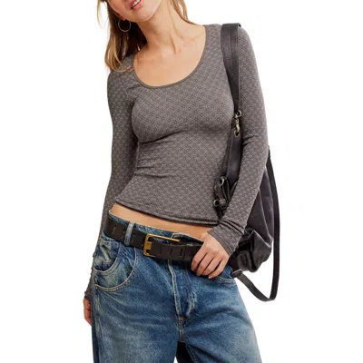 Free People Love Letter Long Sleeve Top In Gray