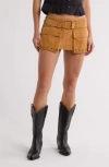 Free People Low Rise Faux Suede Micro Miniskort In Cognac