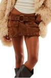 Free People Low Rise Faux Suede Micro Miniskort In Shaved Chocolate