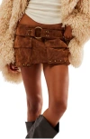Shop Free People Low Rise Faux Suede Micro Miniskort In Shaved Chocolate