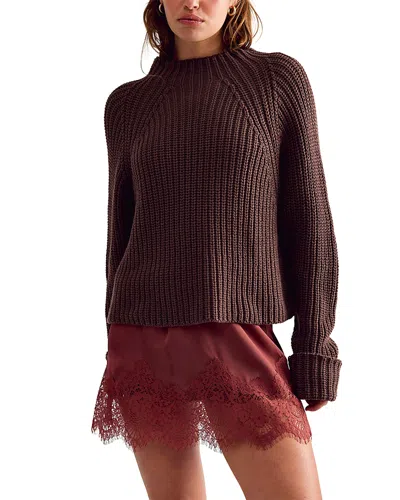 Free People Low Tide High Neck Cuffed Sweater In Brown