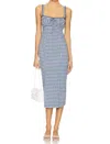 Free People Lucinda Gingham Check Stretch Cotton Dress In Blue