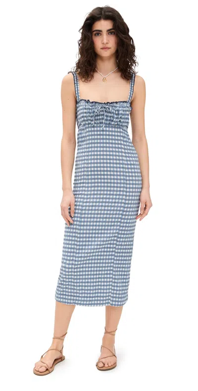 Free People Lucinda Plaid Midi Dress In Indigo In Blue