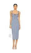 Free People Lucinda Gingham Check Stretch Cotton Dress In Indigo Combo
