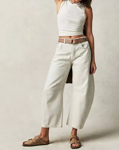 Free People Lucky You Mid Rise Barrel Jeans In Milk In Beige