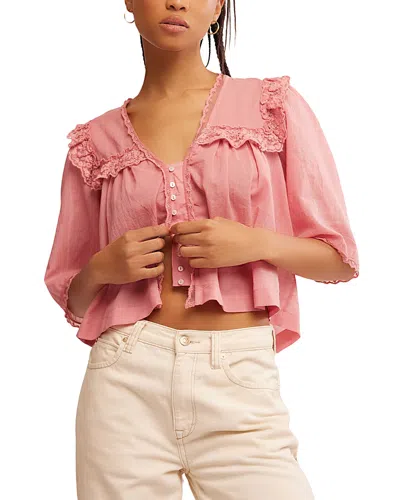 Free People Luna Ruffle Semisheer Cotton Blend Top In Mauve Glow