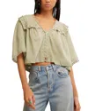 Free People Luna Ruffle Semisheer Cotton Blend Top In Green
