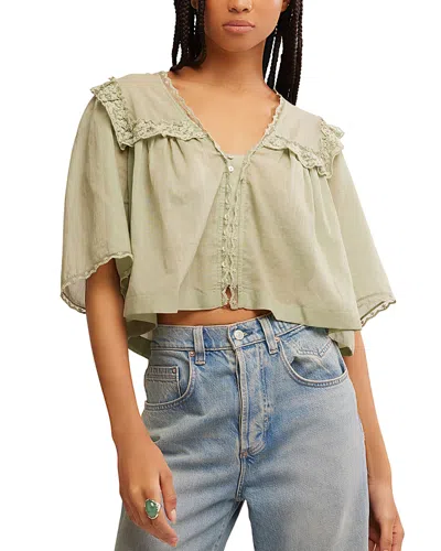 Free People Luna Ruffle Semisheer Cotton Blend Top In Green