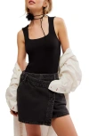 Free People Luna Square Neck Tank Bodysuit In Black