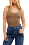 Free People Luna Square Neck Tank Bodysuit In Military Olive