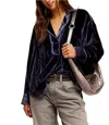 Free People We The Free Luxy Solid Velvet Shirt In Blue