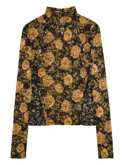 Free People Lyric Long Sleeve Top In Black Combo In Yellow