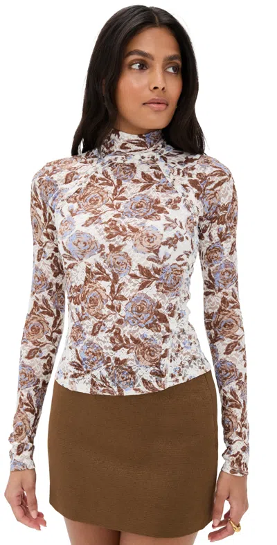 Free People Lyric Long Sleeve Shirt Ivory Combo In Multi
