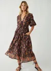 Free People Lysette Maxi Dress Women's Brown Floral Cotton Ruched Erk1189 In Brown