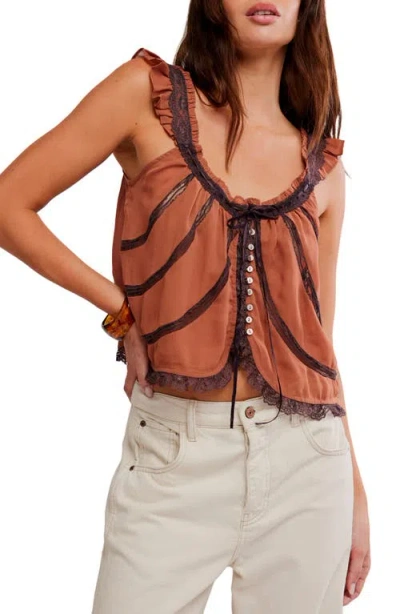 Free People Mable Pleat & Ruffle Tank In Orange