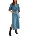 Free People Mad Love Long Sleeve Denim Midi Dress In Skyfall