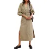 Free People Mad Love Long Sleeve Denim Midi Dress In Sage