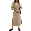 Free People Mad Love Long Sleeve Denim Midi Dress In Sage