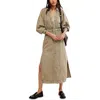 Free People Mad Love Long Sleeve Denim Midi Dress In Green