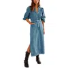Free People Mad Love Long Sleeve Denim Midi Dress In Multi