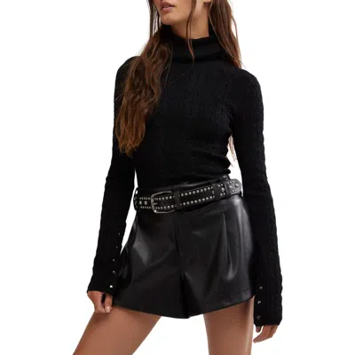 Free People Maddie Button Cuff Turtleneck Sweater In Black