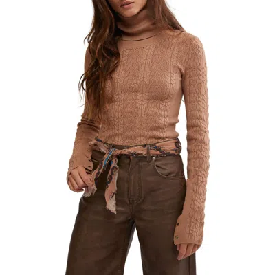 Free People Maddie Button Cuff Turtleneck Sweater In Cafe Latte