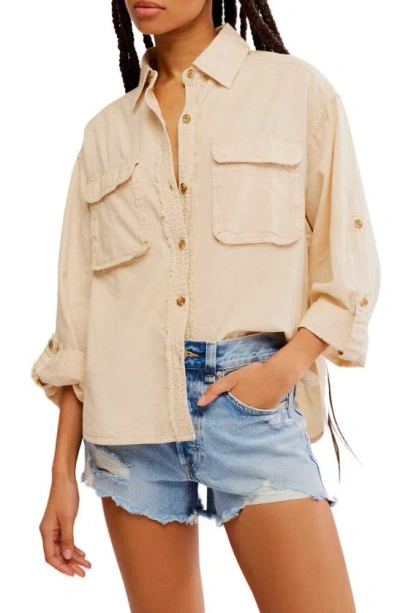 Free People Made For Sun Oversize Linen & Cotton Button-up Shirt In Wet Plaster