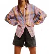 Free People Madras Dream Button Up Top In Pink Combo In Multi