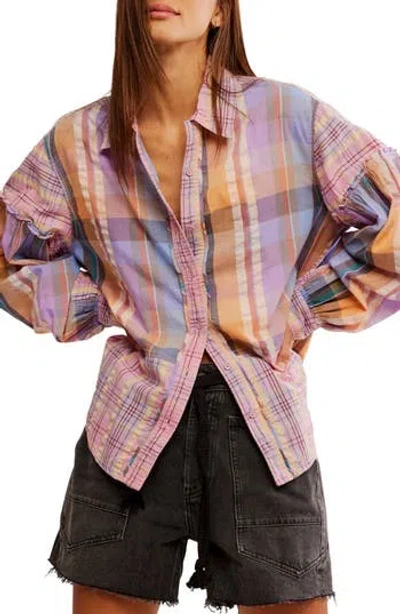Free People Madras Dreams Button-up Shirt In Pink