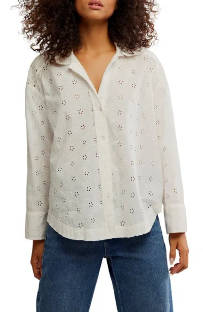 Free People Mae Eyelet Button-up Shirt In White