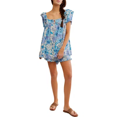 Free People Maggie Mae Floral Print Tunic & Shorts In Diva Blue Combo