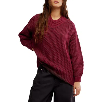 Free People Maisie Oversize Sweater In Burgundy