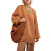 Free People Maisie Oversize Sweater In Camel Tangerine Comb
