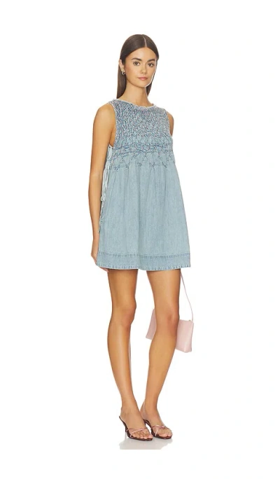 Free People Maisie Smocked Denim Mini Dress In Blue