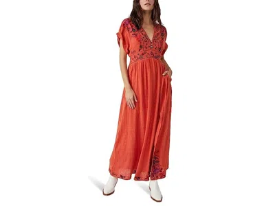 Free People Maisle Dress Women's Red Floral V-neck Side Slit Modest Ups127