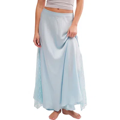 Free People Make You Mine Lace Inset Satin Maxi Slip Skirt In Blue