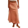 Free People Make You Mine Lace Inset Satin Maxi Slip Skirt In Cafe Latte