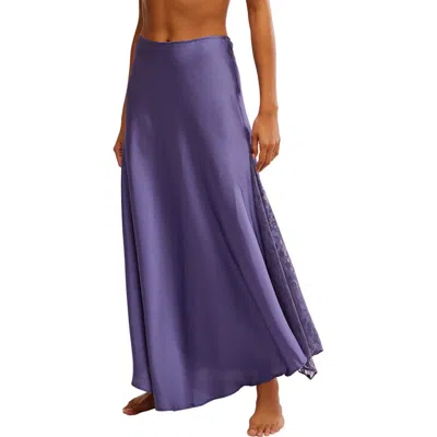 Free People Make You Mine Lace Inset Satin Maxi Slip Skirt In Heron