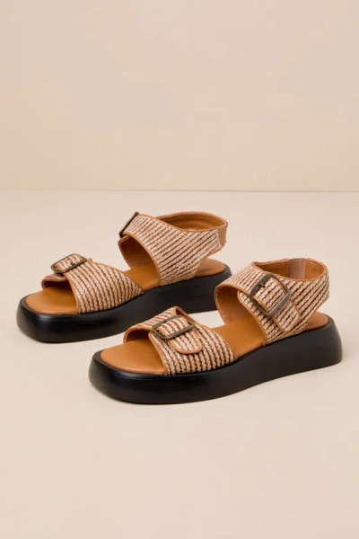 Free People Mandi Weave Natural Buckle Slingback Flatform Sandals In Beige