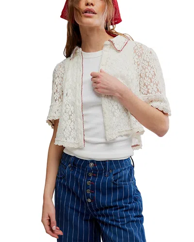 Free People Mannie Floral Lace Button-up Crop Shirt In Multi