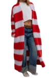 Free People Mantra Stripe Oversize Longline Cardigan In Poppy Ice Combo