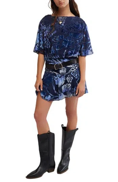 Free People Manuka Burnout Velvet Minidress In Navy Combo