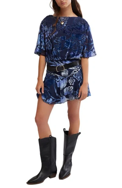 Free People Manuka Burnout Velvet Minidress In Navy Combo